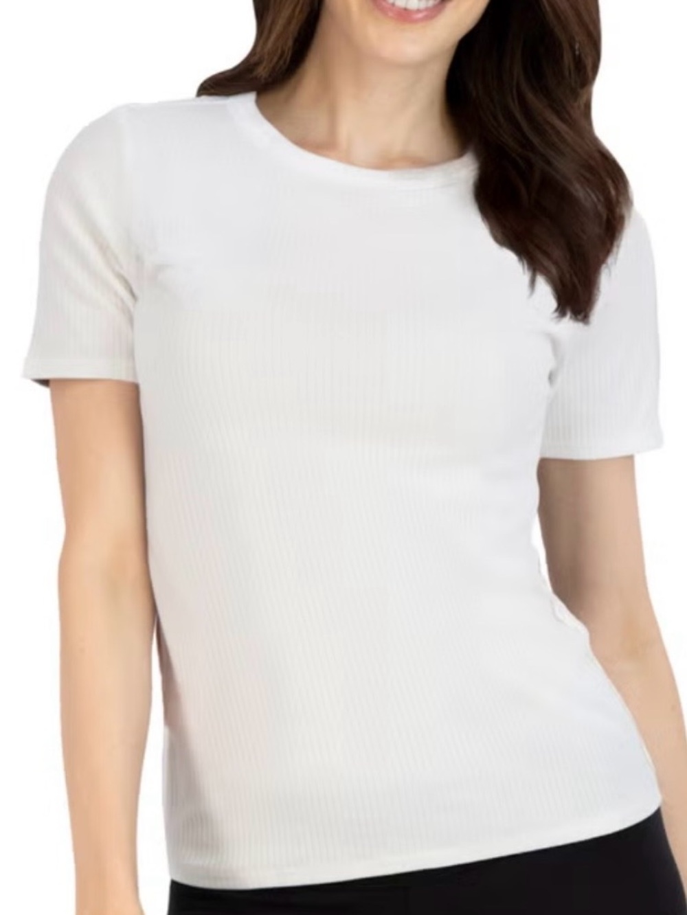 Lucky Brand White Ribbed Short Sleeve Tee Top